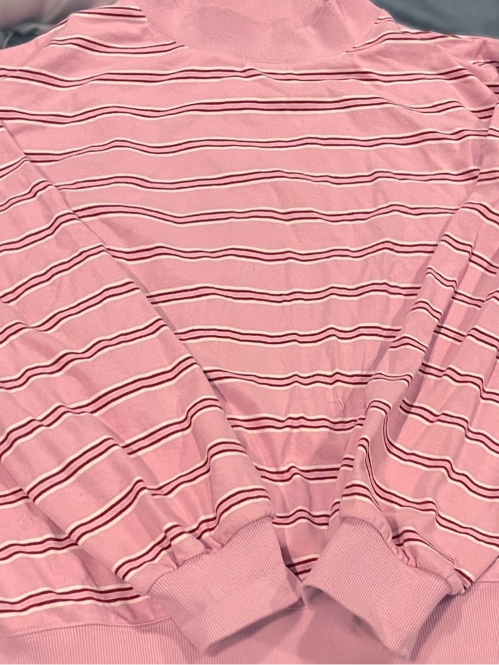Parke Valentines Day Sweetheart Pink Striped Mockneck